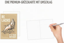 Laden Sie das Bild in den Galerie-Viewer, Edition Seidel Premium Glückwunschkarte zum Geburtstag mit Umschlag. Geburtstagskarte Grußkarte Karte Klappkarte Spruch Englisch Relachs It’s your Birthday Mann Freund Fisch Bier lustig (G4412 SW026)