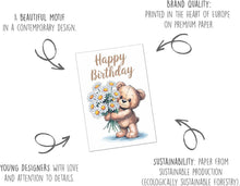 Laden Sie das Bild in den Galerie-Viewer, Edition Seidel Premium Geburtstagskarte mit Umschlag. Glückwunschkarte Grußkarte Karte Geburtstag Happy Birthday Mann Frau Freund Freundin Blumen Teddybär (G3800 SW025)