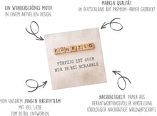 Laden Sie das Bild in den Galerie-Viewer, Edition Seidel Premium quadratische Glückwunschkarte zum 50. Geburtstag mit Umschlag. Geburtstagskarte Karte mit Spruch für Mann Frau Freund Freundin Scrabble (GQ419 SW025)
