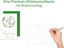 Laden Sie das Bild in den Galerie-Viewer, Edition Seidel Premium Glückwunschkarte zur Konfirmation mit Umschlag. Konfirmationskarte Karte Grusskarte Taube grüne Zweige Junge Mädchen (KF300 SW023)