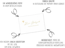 Laden Sie das Bild in den Galerie-Viewer, Glückwunschkarte zur Hochzeit mit Umschlag aus Kraftpapier. Hochzeitskarte Just Married Herz gold (H484 SW024)