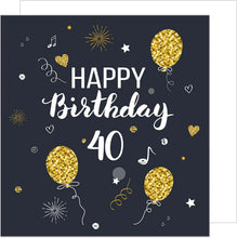 Laden Sie das Bild in den Galerie-Viewer, Edition Seidel Premium quadratische Glückwunschkarte zum 40. Geburtstag mit Umschlag. Geburtstagskarte Happy Birthday Karte Mann Frau Luftballons Schwarz Gold (GZQ100-40)