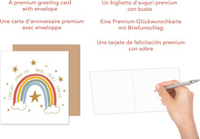 Laden Sie das Bild in den Galerie-Viewer, Edition Seidel Premium quadratische Glückwunschkarte mit Umschlag. Dankeskarte Grußkarte Danke Danksagung Dankeschön Mann Frau Freund Freundin Regenbogen (DQ104 SW025)