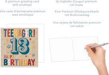 Laden Sie das Bild in den Galerie-Viewer, Edition Seidel Premium quadratische Geburtstagskarte zum 13. Geburtstag mit Umschlag. Glückwunschkarte Grußkarte Billet Karte Happy Birthday Jugendlicher Junge Mädchen Sterne (GQ352 SW024)