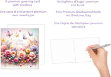 Laden Sie das Bild in den Galerie-Viewer, Edition Seidel Premium quadratische Geburtstagskarte mit Umschlag. Glückwunschkarte Happy Birthday Billet Karte für Frau Mama Tochter Oma Freundin Kollegin Blumen (GQ270 SW024)