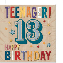 Laden Sie das Bild in den Galerie-Viewer, Edition Seidel Premium quadratische Geburtstagskarte zum 13. Geburtstag mit Umschlag. Glückwunschkarte Grußkarte Billet Karte Happy Birthday Jugendlicher Junge Mädchen Sterne (GQ352 SW024)