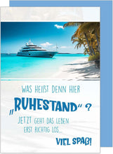 Laden Sie das Bild in den Galerie-Viewer, Edition Seidel Premium Glückwunschkarte zum Ruhestand mit Umschlag. Grusskarte Karte mit Spruch Billet Pension Abschied Rente Ruhe Mann Frau (R133 SW024)