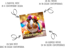Laden Sie das Bild in den Galerie-Viewer, Edition Seidel Premium quadratische Geburtstagskarte mit Umschlag. Glückwunschkarte Happy Birthday Billet Tier Karte Mann Frau Kinder Süßes Meerschweinchen Bunt Blumen (GQ170 SW024)