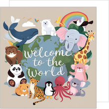 Laden Sie das Bild in den Galerie-Viewer, Edition Seidel Premium quadratische Glückwunschkarte zur Geburt mit Umschlag. Karte Grußkarte Babykarte Billet Hello Baby Kind Junge Mädchen Tiere Welt (EQ116 SW024)