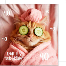 Laden Sie das Bild in den Galerie-Viewer, Edition Seidel Premium quadratische Glückwunschkarte zum 40. Geburtstag mit Umschlag. Geburtstagskarte Happy Birthday Billet Karte für Frau Mann Freundin Coole Katze Lustig Relax (GQ388 SW025)