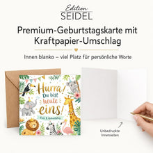 Laden Sie das Bild in den Galerie-Viewer, Edition Seidel Premium quadratische Glückwunschkarte zum 1. Geburtstag mit Umschlag. Grußkarte Kinderkarte Karte Spruch Alles Gute für Baby Junge Mädchen niedlich süß Tiere (GQ889 SW026)