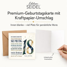Laden Sie das Bild in den Galerie-Viewer, Edition Seidel Premium quadratische Glückwunschkarte zum 18. Geburtstag mit Umschlag. Grußkarte Karte Spruch Alles Gute für Frau Mann Teenager volljährig achtzehn lustig elegant (GQ906 SW026)