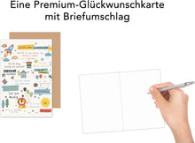 Laden Sie das Bild in den Galerie-Viewer, Edition Seidel Premium Glückwunschkarte zur Einschulung mit Umschlag. Einschulungskarte mit Spruch Karte Grußkarte für Schulkind Mädchen Junge Schulstart 1. Klasse Motivation (ES153 SW025)