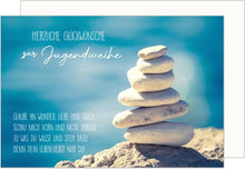 Laden Sie das Bild in den Galerie-Viewer, Edition Seidel Premium Glückwunschkarte zur Jugendweihe mit Umschlag. Jugendweihekarte Karte mit Spruch Grusskarte Steine Junge Mädchen (JW131 SW024)