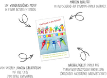 Laden Sie das Bild in den Galerie-Viewer, Edition Seidel Premium Glückwunschkarte zur Einschulung mit Umschlag. Einschulungskarte Karte Grusskarte Kind Mädchen Junge Schulanfang Sprüche (ES118 SW022)