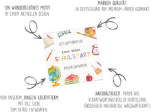 Laden Sie das Bild in den Galerie-Viewer, Edition Seidel Premium quadratische Glückwunschkarte zur Einschulung mit Umschlag. Einschulungskarte mit Spruch zum Schulanfang Karte Grußkarte für Schulkind Mädchen Junge 1. Klasse (ESQ100 SW025)