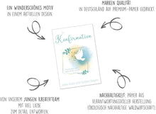 Laden Sie das Bild in den Galerie-Viewer, Edition Seidel Premium Glückwunschkarte zur Konfirmation mit Umschlag. Konfirmationskarte Karte mit Spruch Grusskarte Taube Vogel Junge Mädchen (KF320 SW024)