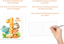 Laden Sie das Bild in den Galerie-Viewer, Edition Seidel Premium quadratische Glückwunschkarte zum 1. Geburtstag mit Umschlag. Geburtstagskarte Happy Birthday Billet Tier Karte Kind Mädchen Junge (GQ193 SW024)