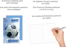 Laden Sie das Bild in den Galerie-Viewer, Edition Seidel Premium Geburtstagskarte mit Umschlag. Glückwunschkarte Billet Happy Birthday Grusskarte Mann Frau Fußball (G3403 SW023)