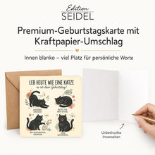 Laden Sie das Bild in den Galerie-Viewer, Edition Seidel Premium quadratische Glückwunschkarte zum Geburtstag mit Umschlag. Grußkarte Karte Spruch Alles Gute für Frau Mann Freunde Katze lustig Tiere (GQ1019 SW026)