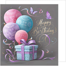 Laden Sie das Bild in den Galerie-Viewer, Edition Seidel Premium quadratische Geburtstagskarte mit Umschlag. Glückwunschkarte Happy Birthday Billet Karte für Frau Mann Geschenk Luftballons (GQ289 SW024)