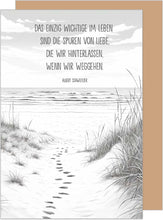 Laden Sie das Bild in den Galerie-Viewer, Edition Seidel Premium Trauerkarte mit Umschlag. Beileidskarte Trauer Karte mit Zitat In tiefem Mitgefühl Anteilnahme Beileid Strand Weg Dünen (T1201 SW025)