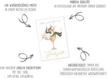 Laden Sie das Bild in den Galerie-Viewer, Premium Glückwunschkarte zur Hochzeit mit Umschlag aus Kraftpapier. Hochzeitskarte Just Married Brautpaar Sekt anstoßen (H483 SW024)