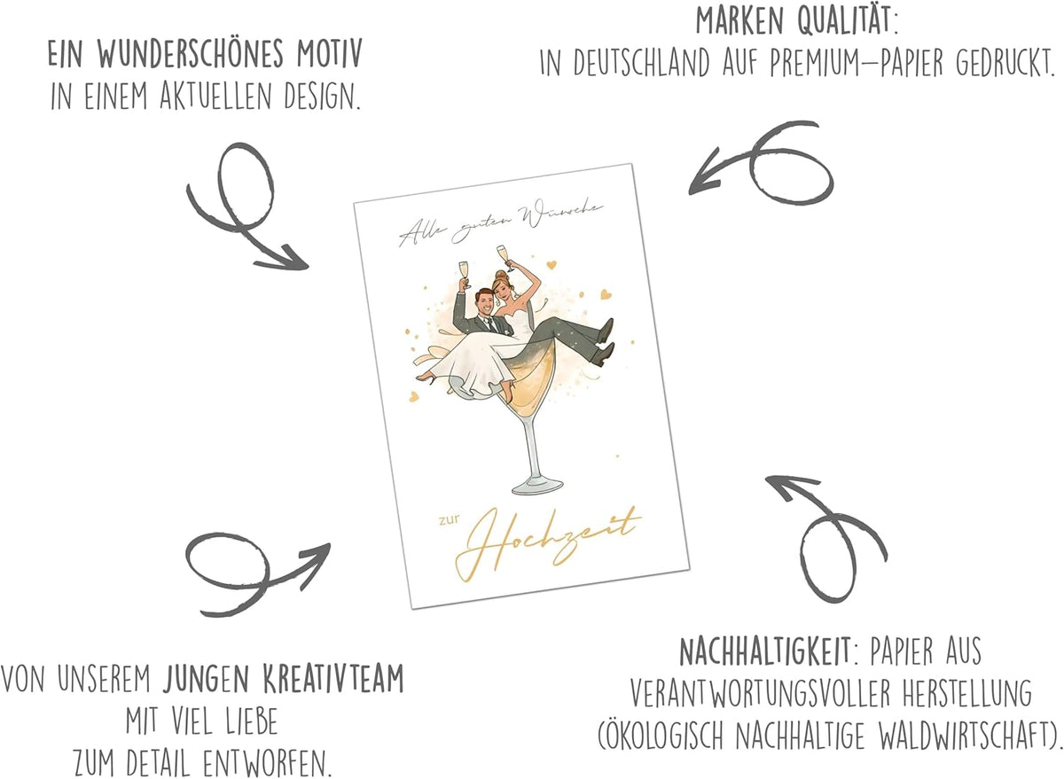 Premium Hochzeitskarte "Just Married" | Mit Umschlag | 11,5x17 Cm | Kraftpapier | Edition Seidel