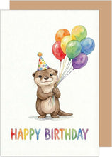 Laden Sie das Bild in den Galerie-Viewer, Edition Seidel Premium Glückwunschkarte zum Geburtstag mit Umschlag. Grußkarte Karte Geburtstagkarte Englisch für Kind Mädchen Junge Otter Ballons Niedlich Farbenfroh (G3912 SW026)