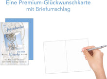 Laden Sie das Bild in den Galerie-Viewer, Edition Seidel Premium Glückwunschkarte zur Jugendweihe mit Umschlag. Eine einzelne Karte zur Jugendweihe mit Spruch. Grusskarte Traumfänger Himmel Junge Mädchen (JW127 SW023)