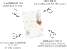 Laden Sie das Bild in den Galerie-Viewer, Edition Seidel Premium Glückwunschkarte zum Jubiläum mit Umschlag. Jubiläumskarte Ehrentag Grusskarte Billet Mann Frau Feier Firma Ballons Gold (J132 SW024)