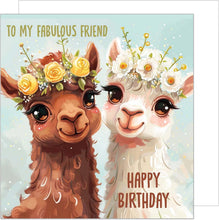 Laden Sie das Bild in den Galerie-Viewer, Edition Seidel Premium quadratische Geburtstagskarte mit Umschlag. Glückwunschkarte Happy Birthday to my fabulous friend Billet Karte für Mann Frau Freund Freundin Lama (GQ243 SW024)
