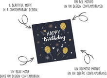 Laden Sie das Bild in den Galerie-Viewer, Edition Seidel Premium quadratische Geburtstagskarte mit Umschlag. Glückwunschkarte Happy Birthday Karte Geburtstag Mann Frau Teenager Punkte Luftballons Herzen Schwarz Gold (GQ103)