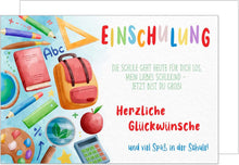 Laden Sie das Bild in den Galerie-Viewer, Edition Seidel Premium Glückwunschkarte zur Einschulung mit Umschlag. Einschulungskarte mit Spruch Karte Grusskarte Kind Mädchen Junge Schulanfang 1. Klasse (ES129 SW023)