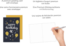 Laden Sie das Bild in den Galerie-Viewer, Edition Seidel Premium Glückwunschkarte zum 40. Geburtstag mit Umschlag. Geburtstagskarte Grusskarte Billet Karte Happy Birthday Mann Frau (GZ346-40 SW023)
