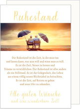 Laden Sie das Bild in den Galerie-Viewer, Edition Seidel Premium Glückwunschkarte zum Ruhestand mit Umschlag. Grusskarte Karte mit Spruch Billet Pension Abschied Rente Ruhe Mann Frau (R132 SW024)