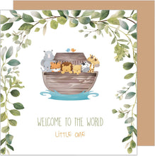 Laden Sie das Bild in den Galerie-Viewer, Edition Seidel Premium quadratische Glückwunschkarte zur Geburt mit Umschlag. Karte Grußkarte Babykarte Billet Hello Baby Kind Junge Mädchen Arche Tiere Little One (EQ114 SW024)