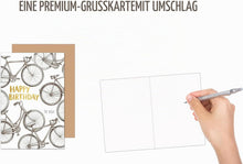 Laden Sie das Bild in den Galerie-Viewer, Edition Seidel Premium Glückwunschkarte zum Geburtstag mit Umschlag. Geburtstagskarte Grußkarte Karte Klappkarte Spruch Englisch Happy Birthday Mann Frau Freunde Fahrrad Auf Tour (G4462 SW026)