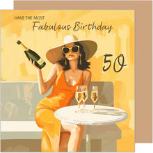 Laden Sie das Bild in den Galerie-Viewer, Edition Seidel Premium quadratische Glückwunschkarte zum 50. Geburtstag mit Umschlag. Geburtstagskarte Karte mit englischem Text fü Frau Freundin Kollegin Sekt Style (GQ537 SW025)