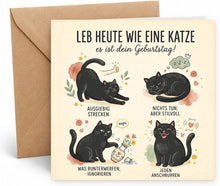 Laden Sie das Bild in den Galerie-Viewer, Edition Seidel Premium quadratische Glückwunschkarte zum Geburtstag mit Umschlag. Grußkarte Karte Spruch Alles Gute für Frau Mann Freunde Katze lustig Tiere (GQ1019 SW026)