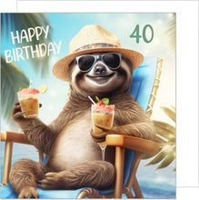 Laden Sie das Bild in den Galerie-Viewer, Edition Seidel Premium quadratische Glückwunschkarte zum 40. Geburtstag mit Umschlag. Geburtstagskarte Happy Birthday Billet Karte für Mann Frau Freund Freundin Faultier Drink lustig (GQ390 SW025)