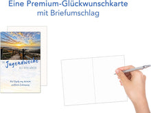 Laden Sie das Bild in den Galerie-Viewer, Edition Seidel Premium Glückwunschkarte zur Jugendweihe mit Umschlag. Eine einzelne Karte zur Jugendweihe mit Spruch. Grusskarte Meer Weg Strand Himmel Junge Mädchen (JW128 SW023)