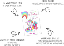 Laden Sie das Bild in den Galerie-Viewer, Edition Seidel Premium Glückwunschkarte zur Einschulung mit Umschlag. Einschulungskarte Karte Grusskarte Kind Mädchen Einhorn Schulanfang (ES119 SW022)