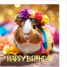 Laden Sie das Bild in den Galerie-Viewer, Edition Seidel Premium quadratische Geburtstagskarte mit Umschlag. Glückwunschkarte Happy Birthday Billet Tier Karte Mann Frau Kinder Süßes Meerschweinchen Bunt Blumen (GQ170 SW024)