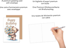 Laden Sie das Bild in den Galerie-Viewer, Edition Seidel Premium Geburtstagskarte mit Umschlag. Glückwunschkarte Grußkarte Karte Geburtstag Happy Birthday Mann Frau Freund Freundin Blumen Teddybär (G3800 SW025)