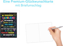 Laden Sie das Bild in den Galerie-Viewer, Edition Seidel Premium Glückwunschkarte zur Einschulung mit Umschlag. Einschulungskarte mit Spruch Karte Grußkarte für Schulkind Mädchen Junge Schulstart 1. Klasse Motivation (ES148 SW024)