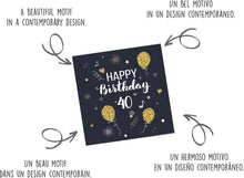 Laden Sie das Bild in den Galerie-Viewer, Edition Seidel Premium quadratische Glückwunschkarte zum 40. Geburtstag mit Umschlag. Geburtstagskarte Happy Birthday Karte Mann Frau Luftballons Schwarz Gold (GZQ100-40)