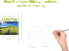 Laden Sie das Bild in den Galerie-Viewer, Edition Seidel Premium Glückwunschkarte zur Jugendweihe mit Umschlag. Eine einzelne Karte zur Jugendweihe mit Spruch. Grusskarte Alle guten Wünsche Weg Landschaft Junge Mädchen (JW122 SW023)