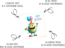 Laden Sie das Bild in den Galerie-Viewer, Edition Seidel Premium quadratische Geburtstagskarte mit Umschlag. Glückwunschkarte Happy Birthday Billet Karte Kinder Mann Frau Monster Ballons Lustige Party (GQ192 SW024)
