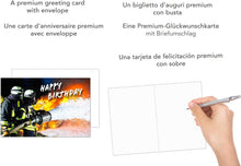 Laden Sie das Bild in den Galerie-Viewer, Edition Seidel Premium Geburtstagskarte mit Umschlag. Glückwunschkarte Billet Happy Birthday Grusskarte Mann Frau Brand Feuerwehr (G3433 SW023)